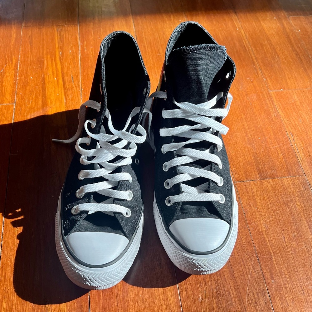 Black High top Converse with Rainbow Details